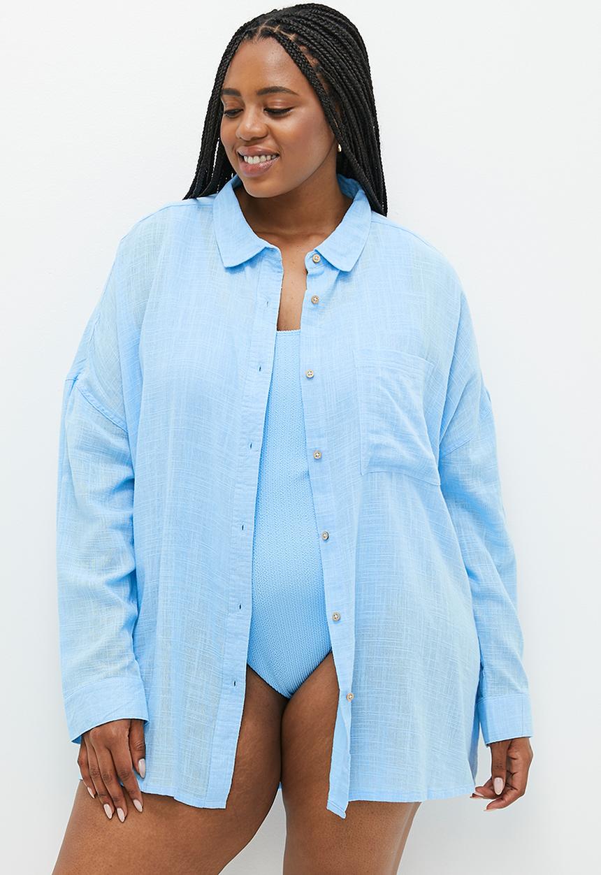 Cotton On - Plus Swing Beach Shirt - Washed Blue Sky