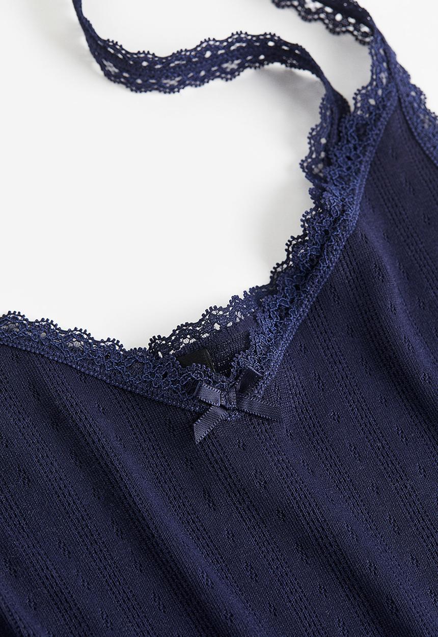H&M - Lace-trimmed ribbed vest top - navy blue