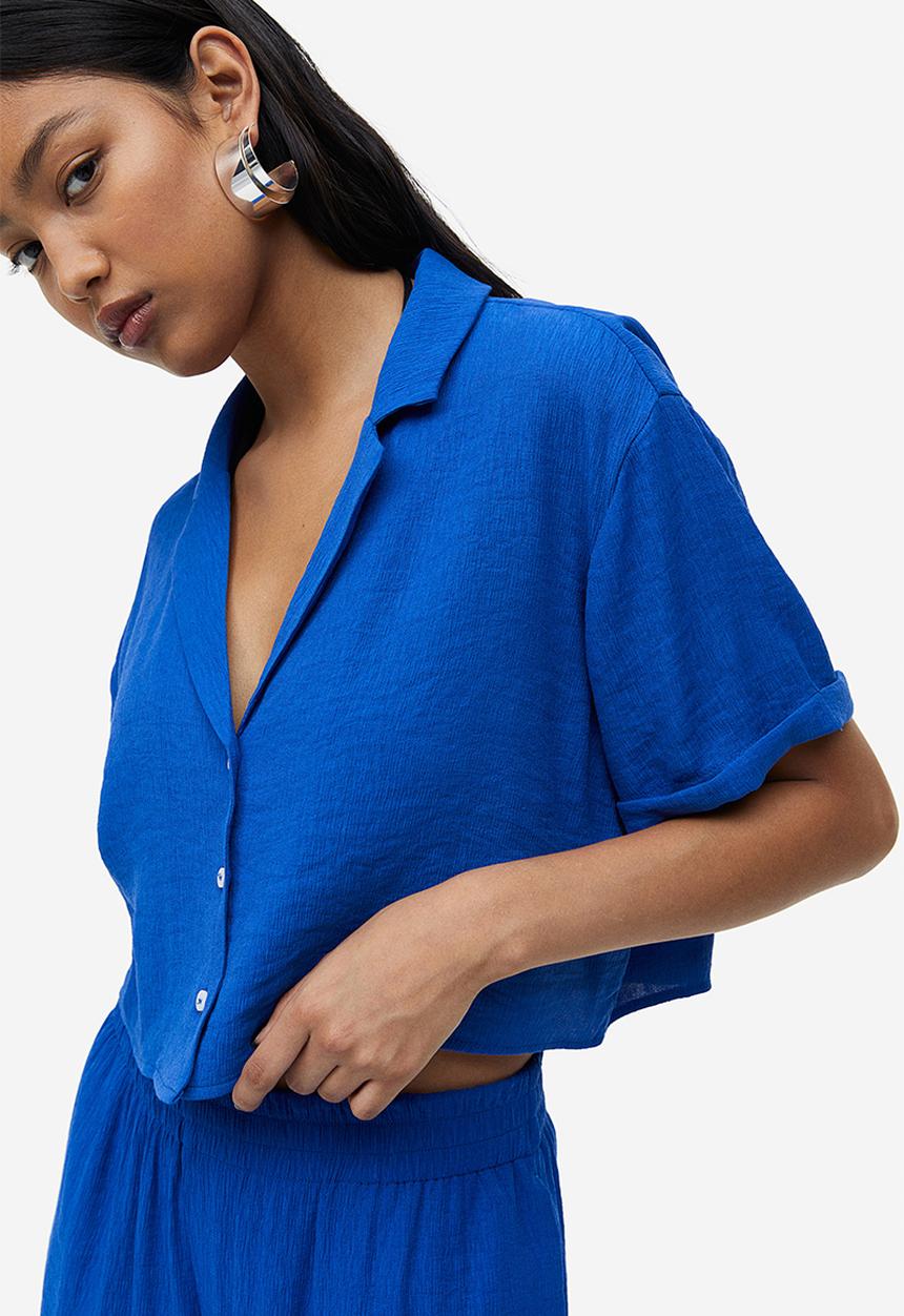H&M - Crinkled resort shirt - bright blue - 1157280003