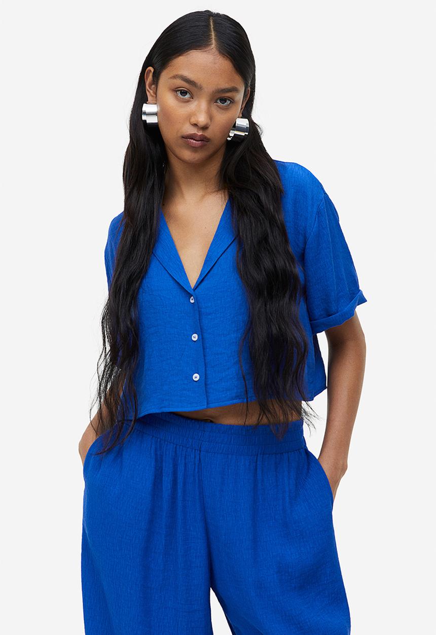 H&M - Crinkled resort shirt - bright blue - 1157280003