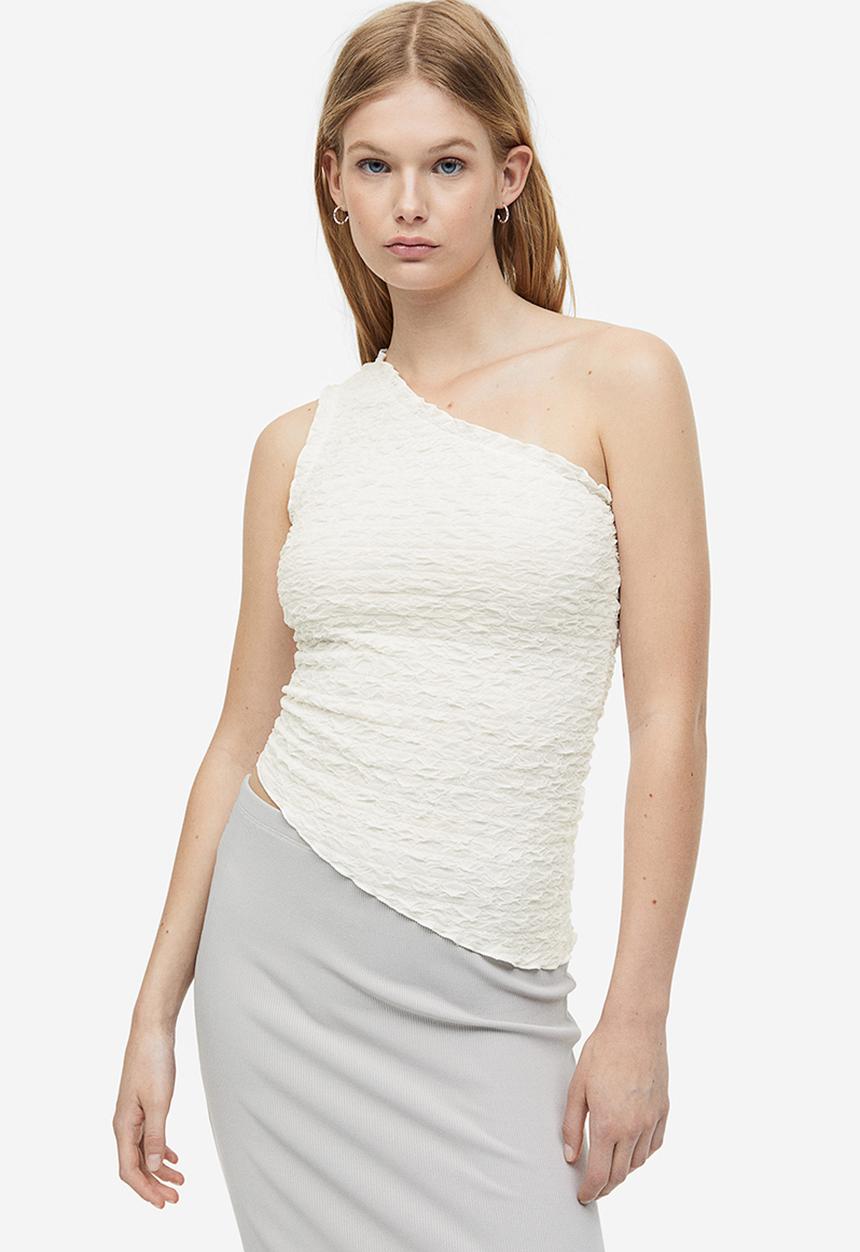 H&M - Gathered one-shoulder top - white