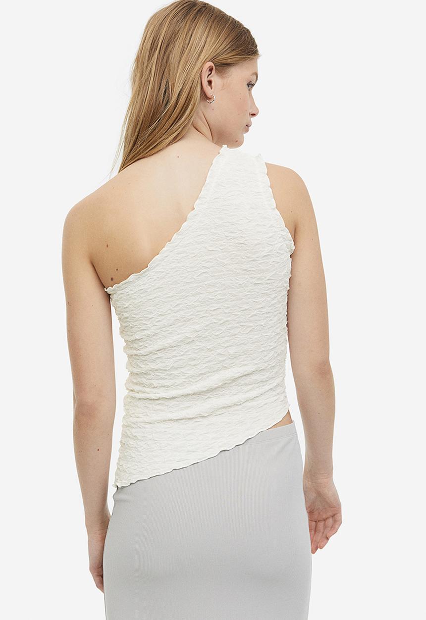 H&M - Gathered one-shoulder top - white