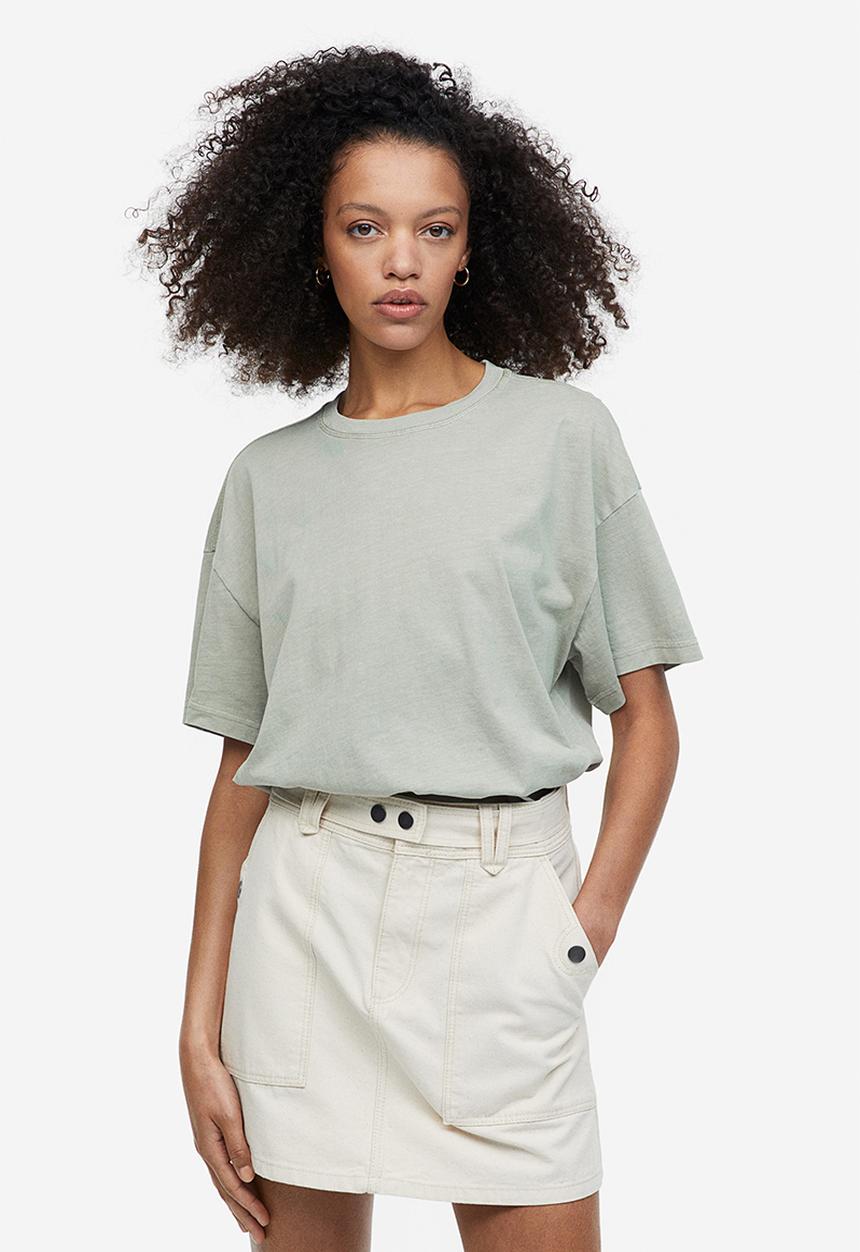 H&M - Washed-look t-shirt - light khaki green