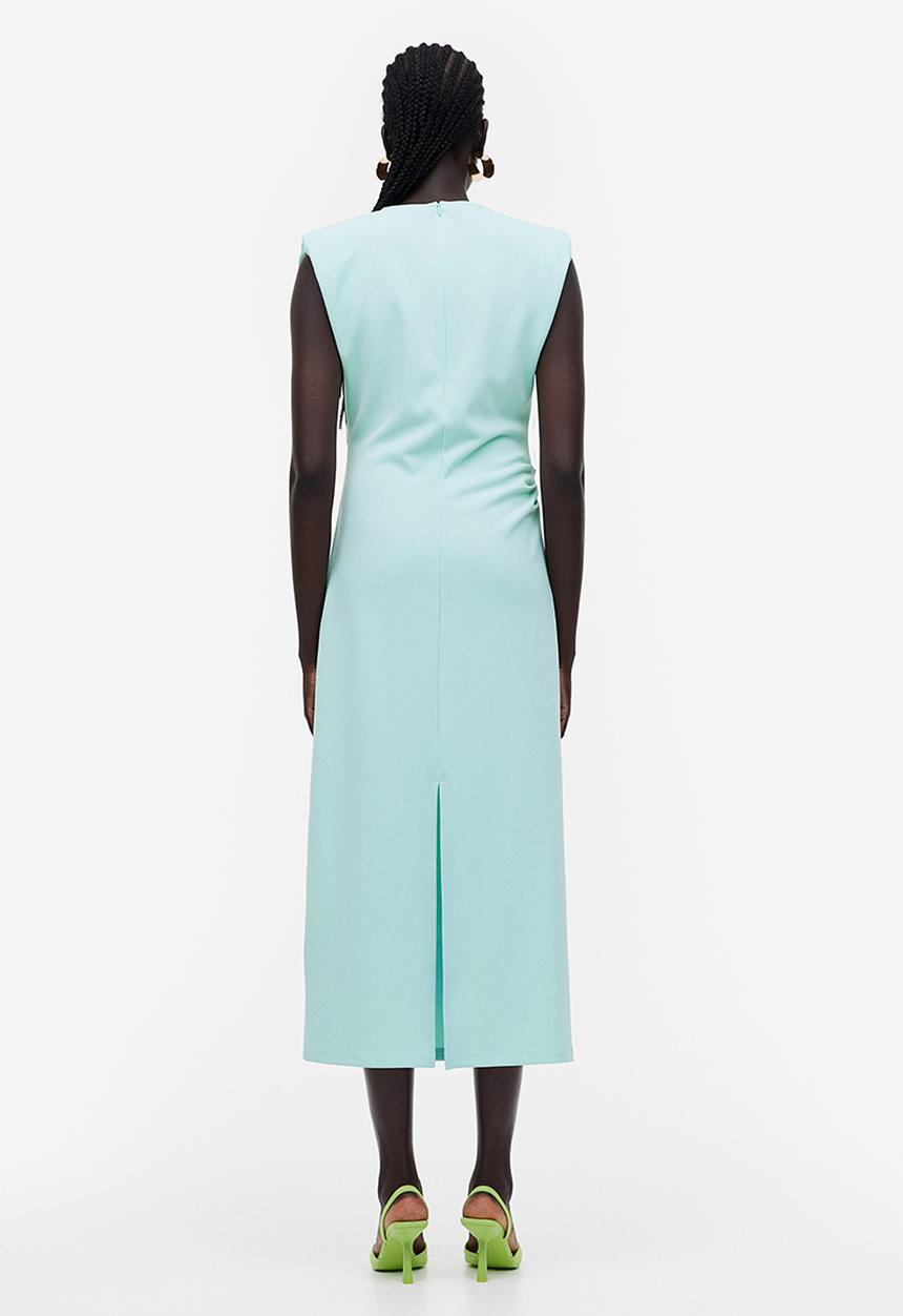 H&M - Draped shoulder-pad dress - light turquoise 