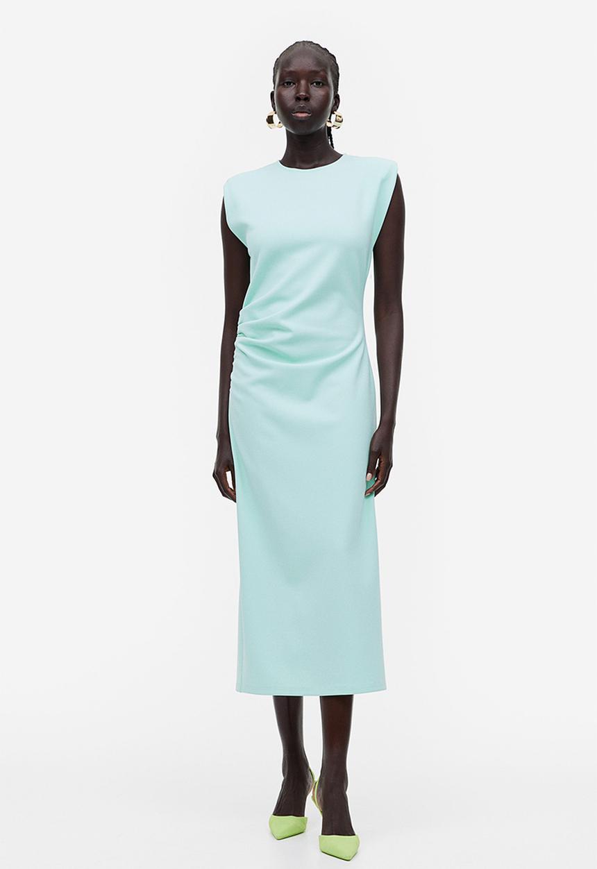 H&M - Draped shoulder-pad dress - light turquoise 