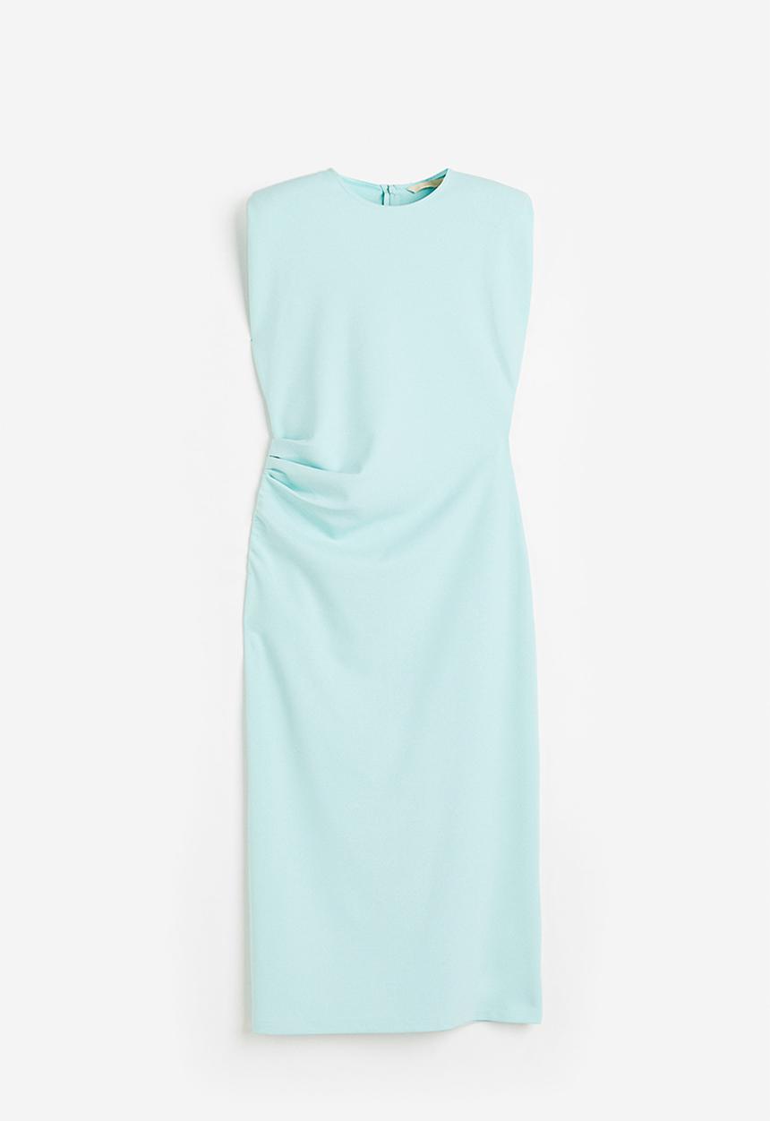 H&M - Draped shoulder-pad dress - light turquoise 