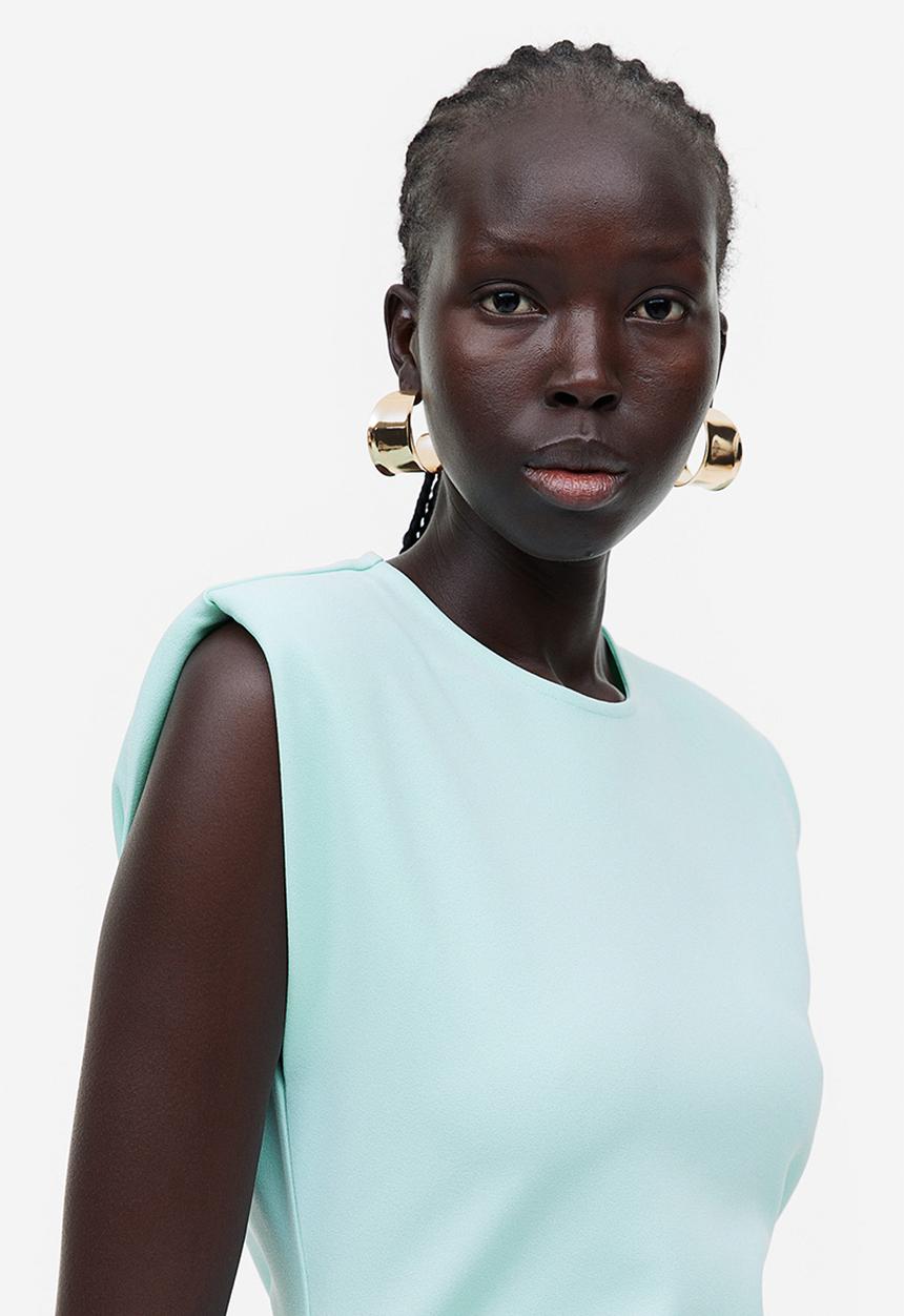 H&M - Draped shoulder-pad dress - light turquoise 