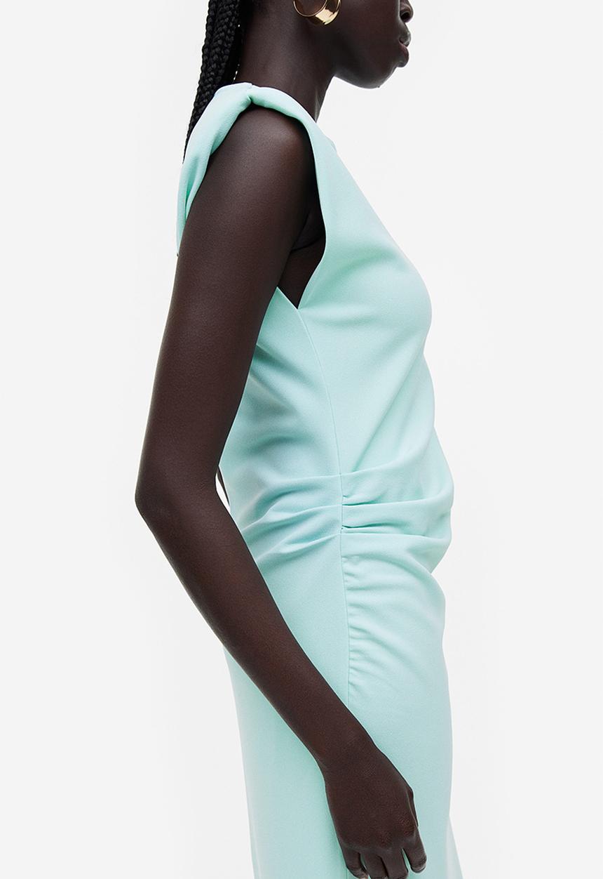 H&M - Draped shoulder-pad dress - light turquoise 
