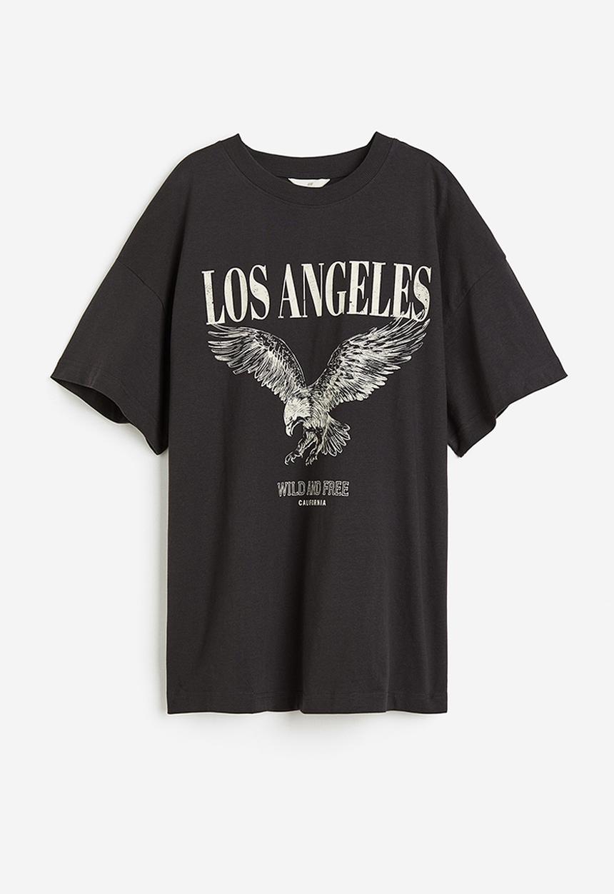 H&M - Oversized printed T-shirt - dark grey los angeles