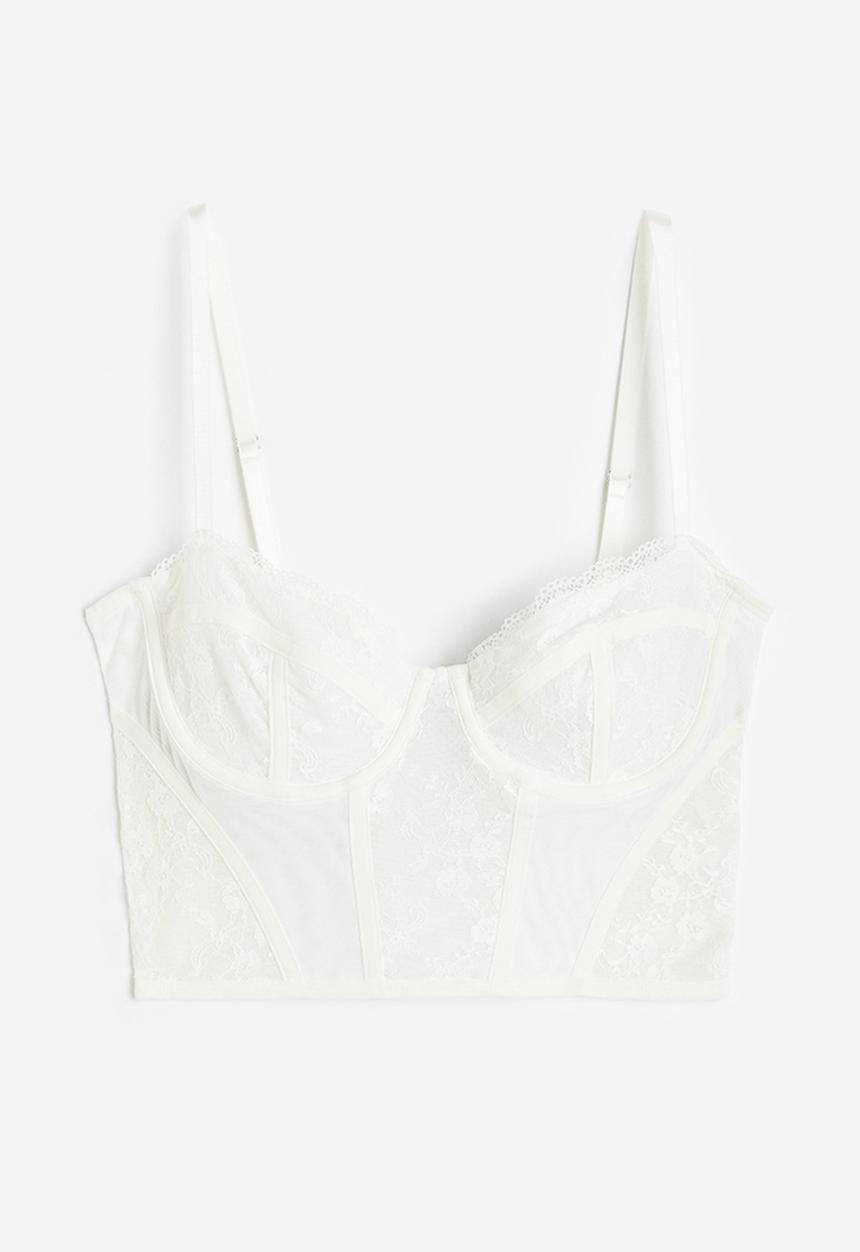 H&M - Lace-detail mesh bustier top - white