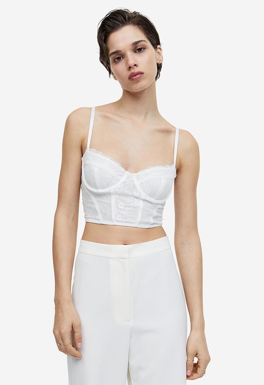 H&M - Lace-detail mesh bustier top - white