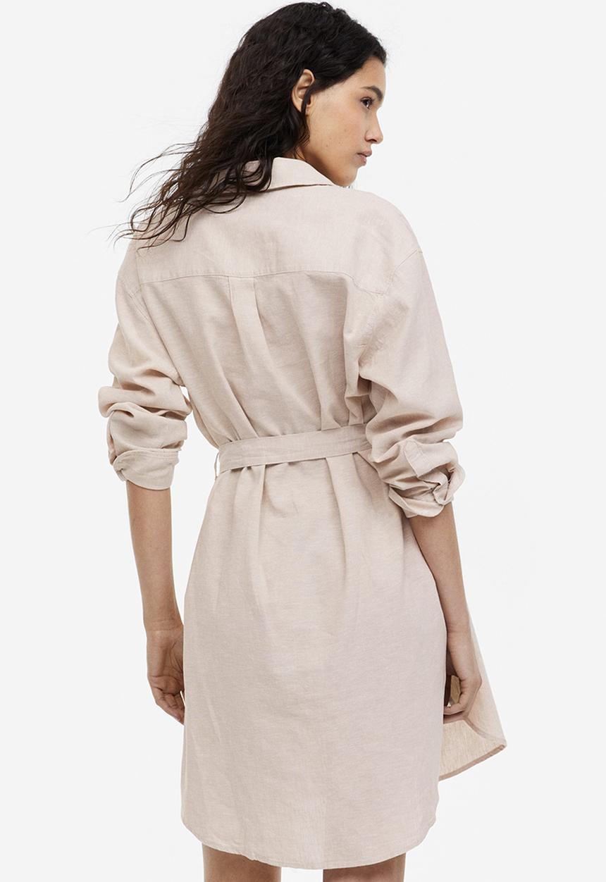 H&M - Linen-blend shirt dress - light beige
