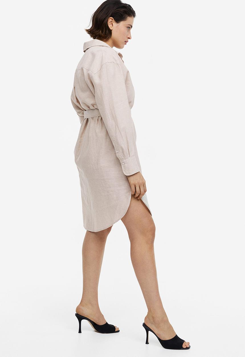 H&M - Linen-blend shirt dress - light beige