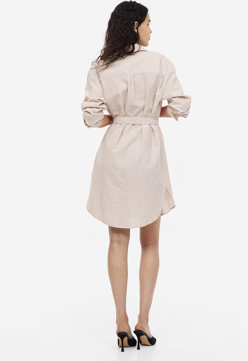 H&M - Linen-blend shirt dress - light beige