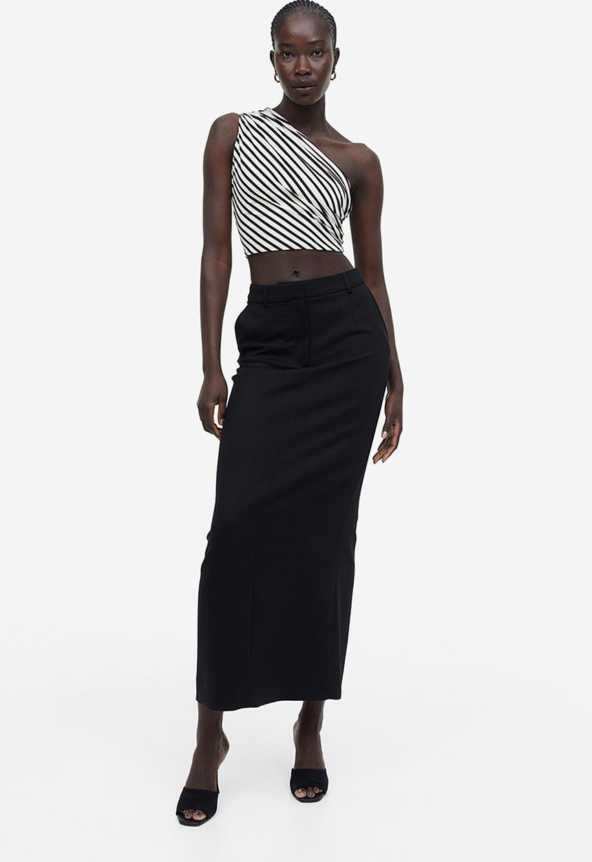 H&M - Gathered one-shoulder top - light beige & black striped