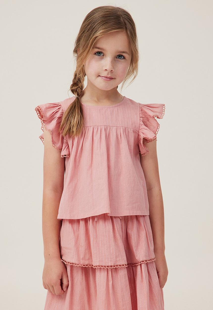 Cotton On - Madison scallop sleeve top - clay pigeon/sparkle stripe