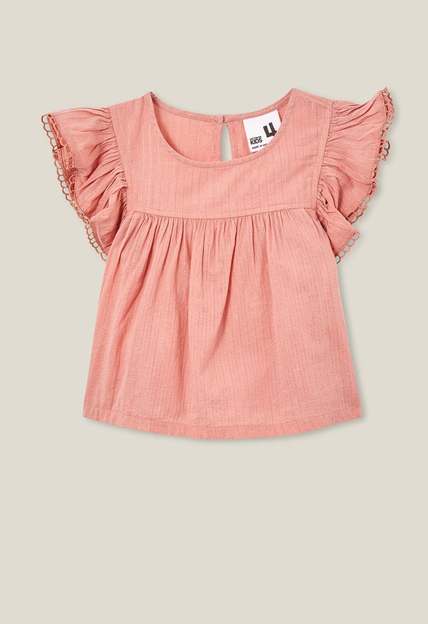 Cotton On - Madison scallop sleeve top - clay pigeon/sparkle stripe