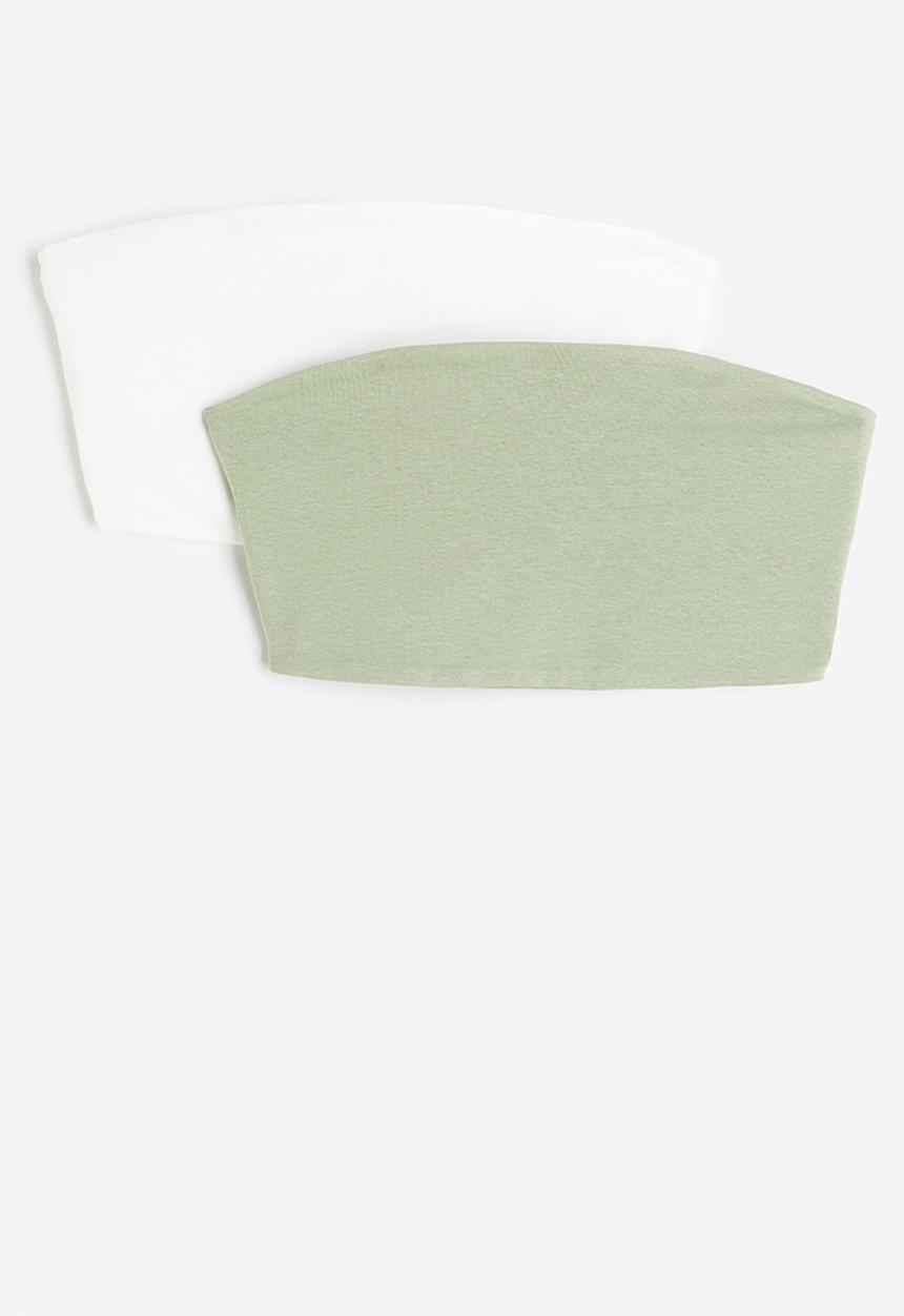 H&M - 2-Pack cropped tube tops - sage green & white