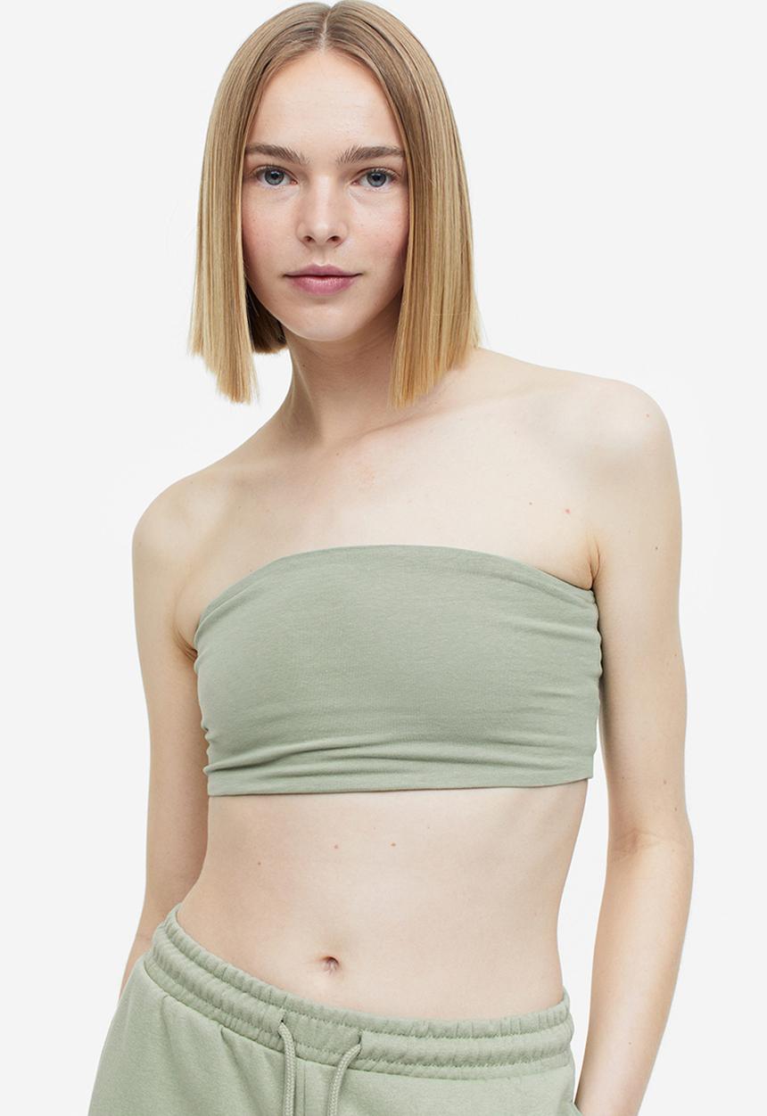 H&M - 2-Pack cropped tube tops - sage green & white