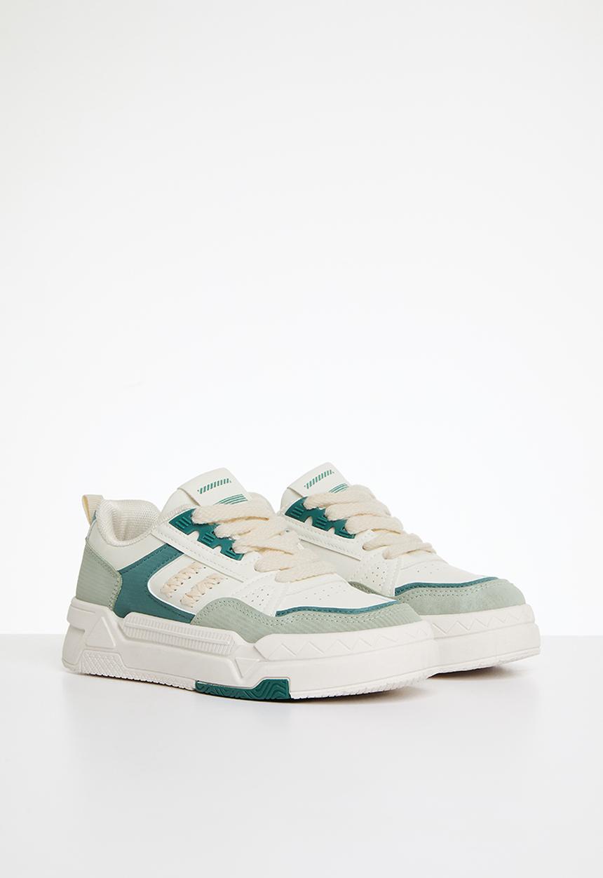 Pop Candy - Lace up sneakers - green & white