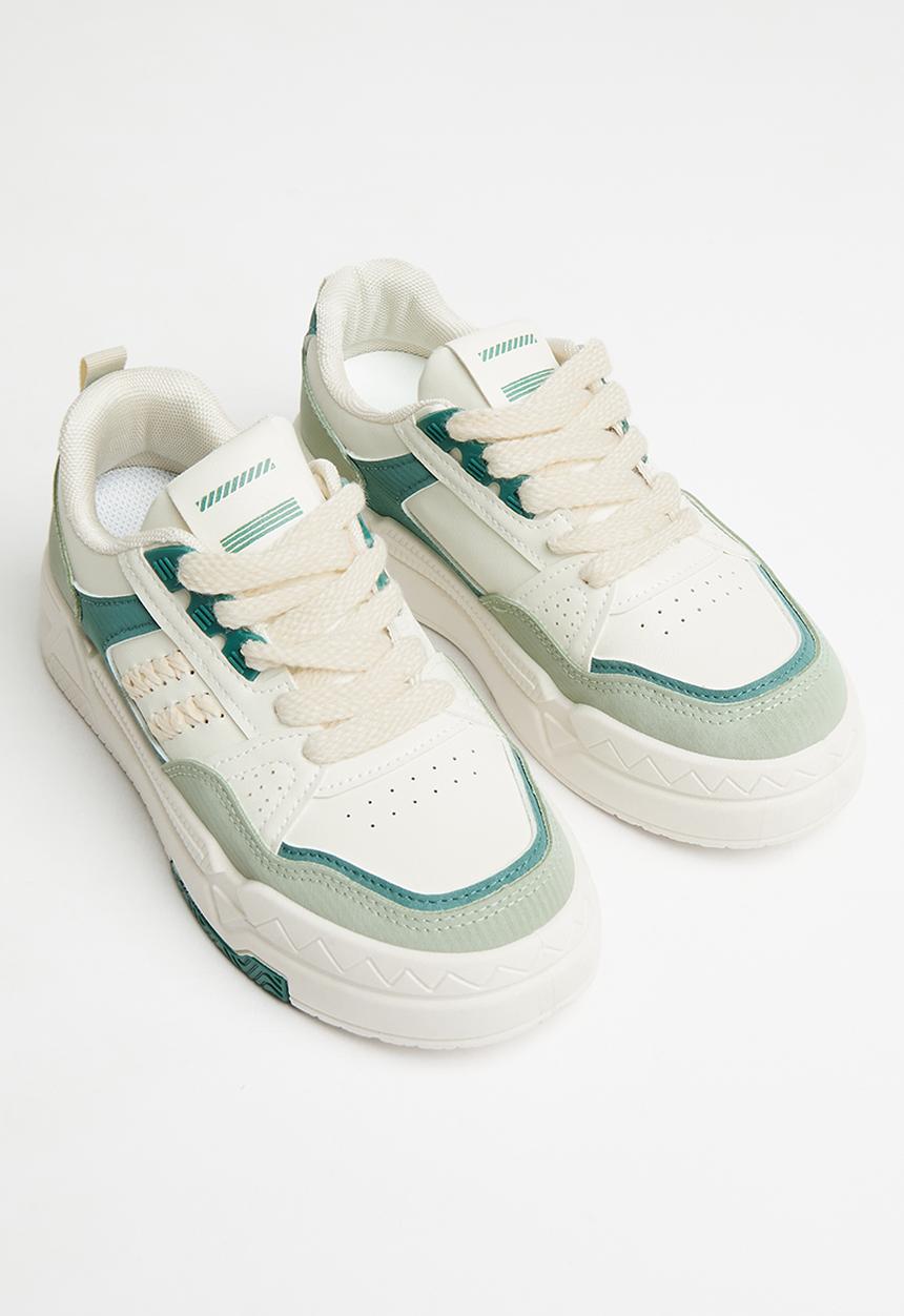 Pop Candy - Lace up sneakers - green & white