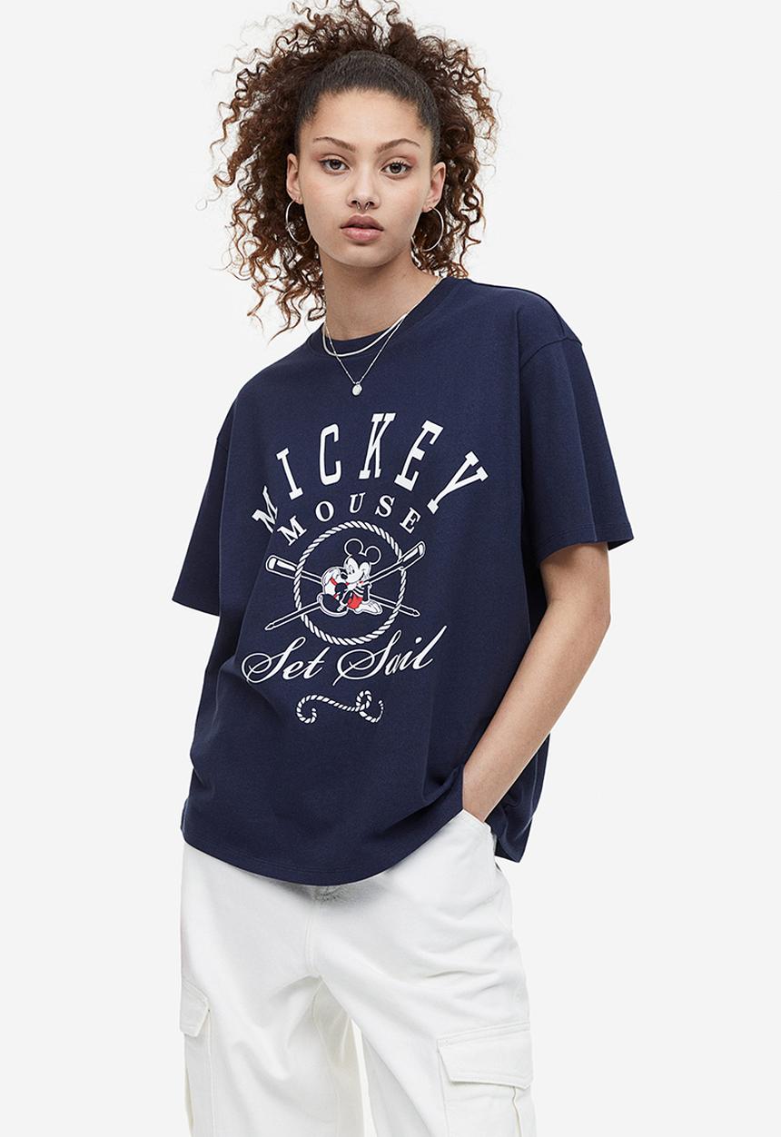H&M - Oversized printed T-shirt - dark blue mickey mouse