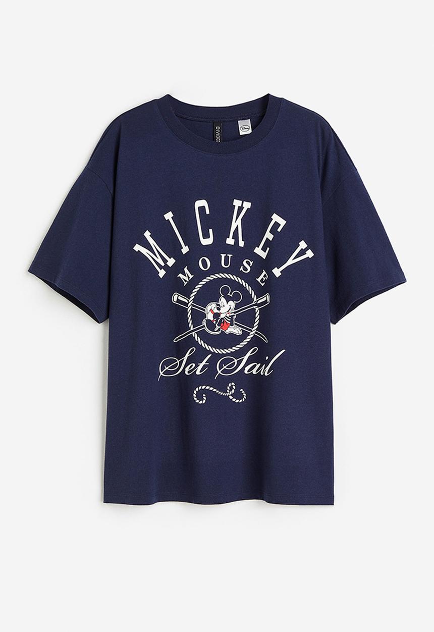 H&M - Oversized printed T-shirt - dark blue mickey mouse