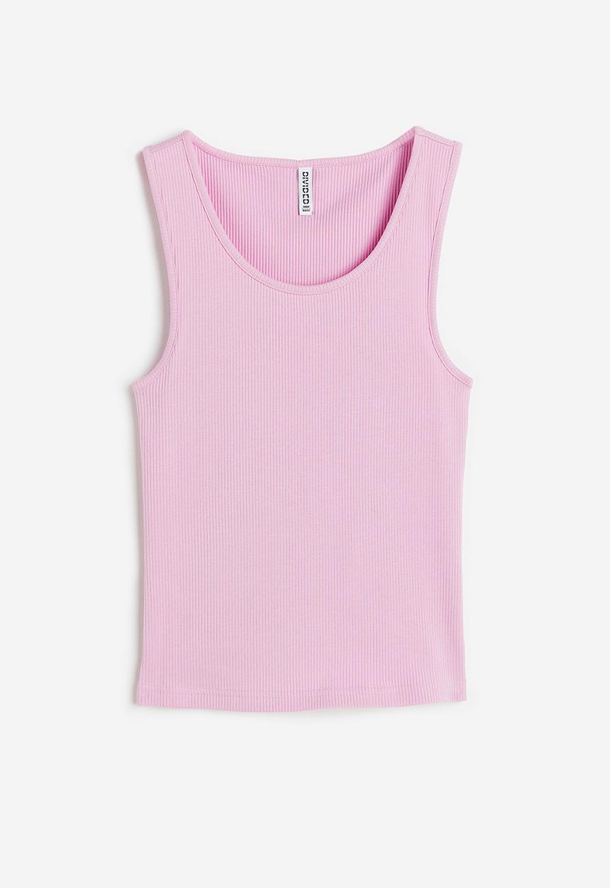 H&M - Ribbed cotton vest top - light pink