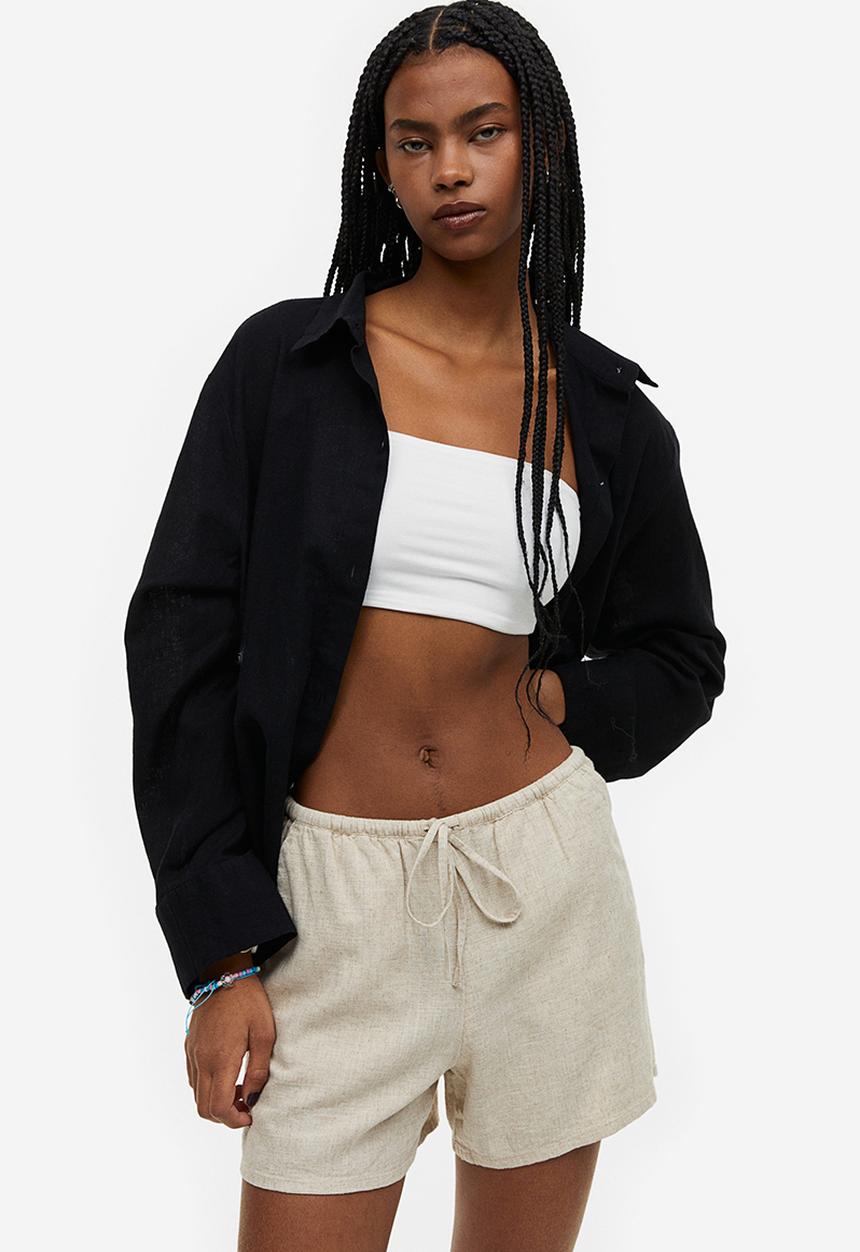 H&M - Linen-blend pull-on shorts - light beige