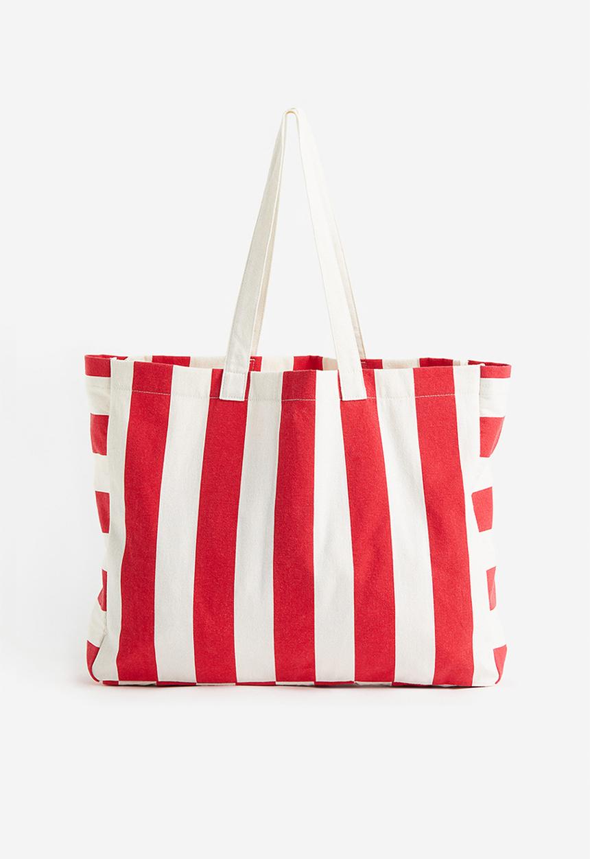 H&M - Printed canvas shopper - red striped 