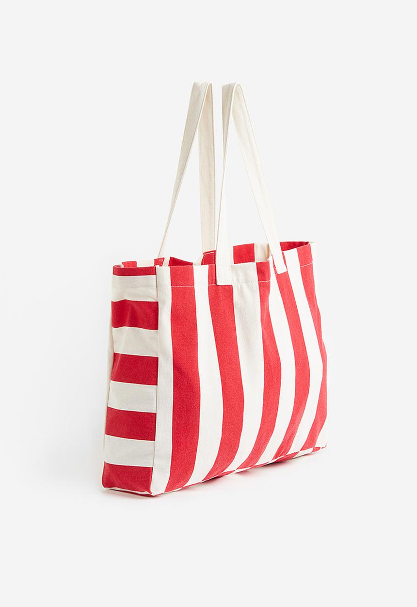 H&M - Printed canvas shopper - red striped 