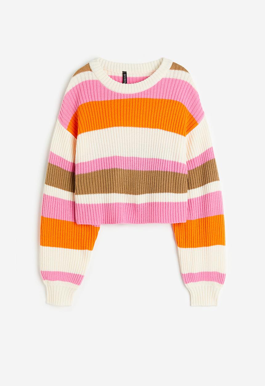 H&M - Cropped rib-knit jumper - cream striped 