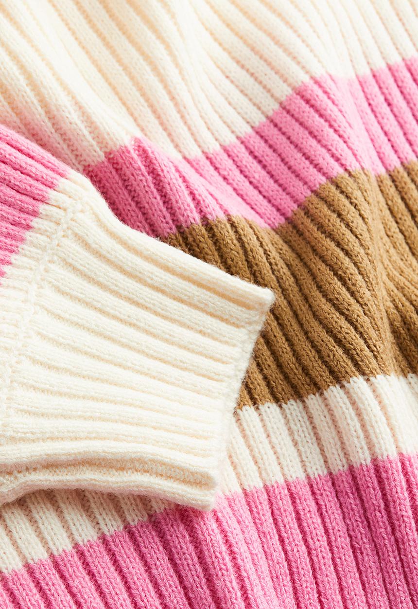 H&M - Cropped rib-knit jumper - cream striped 