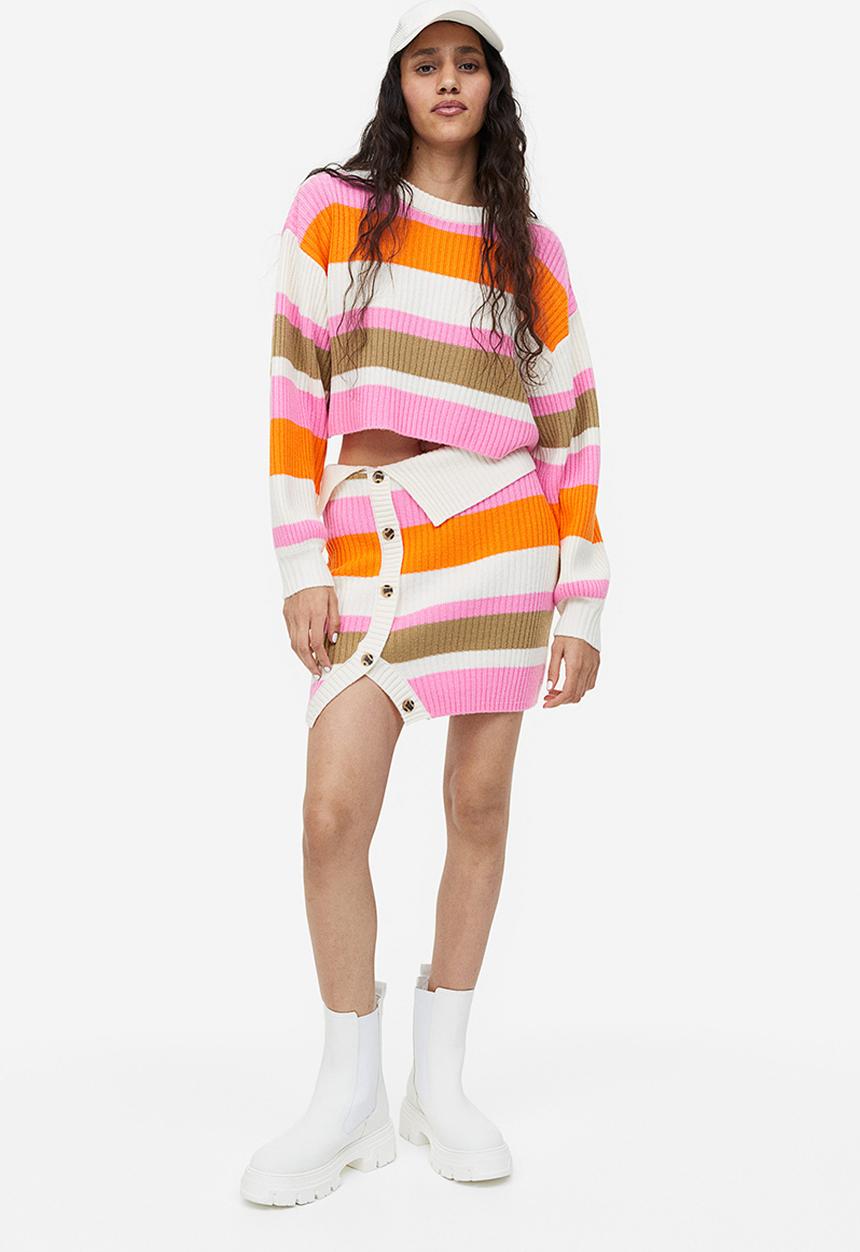 H&M - Cropped rib-knit jumper - cream striped 
