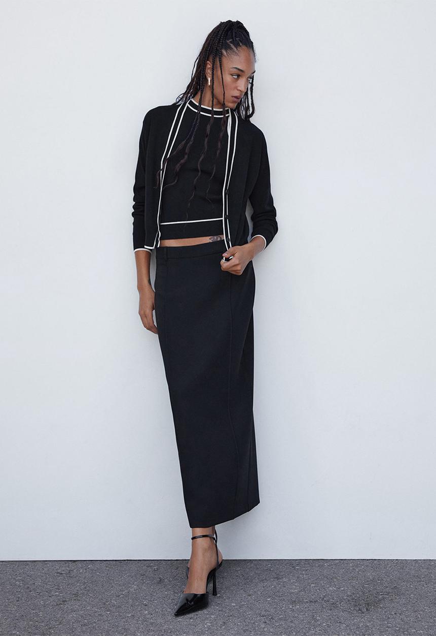 MANGO - Cardigan pipping - black