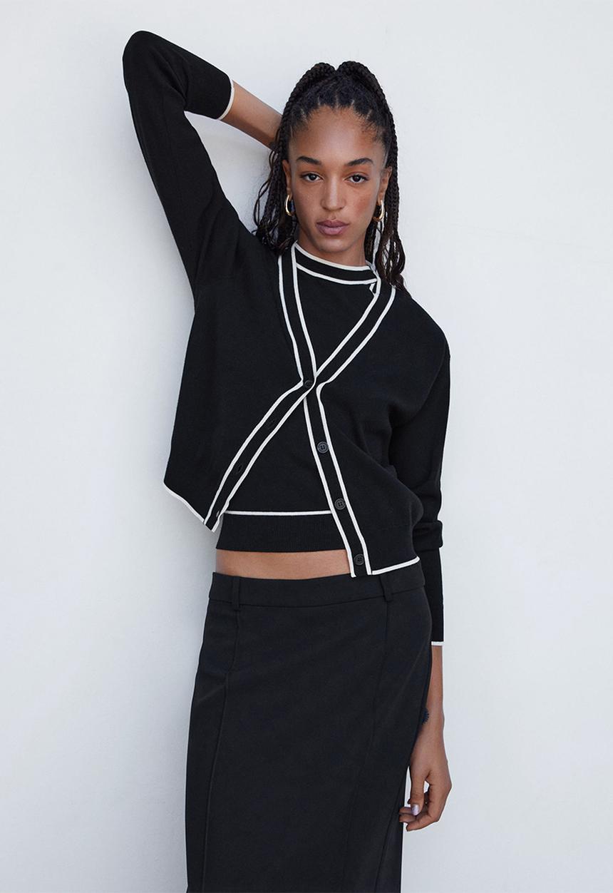 MANGO - Cardigan pipping - black