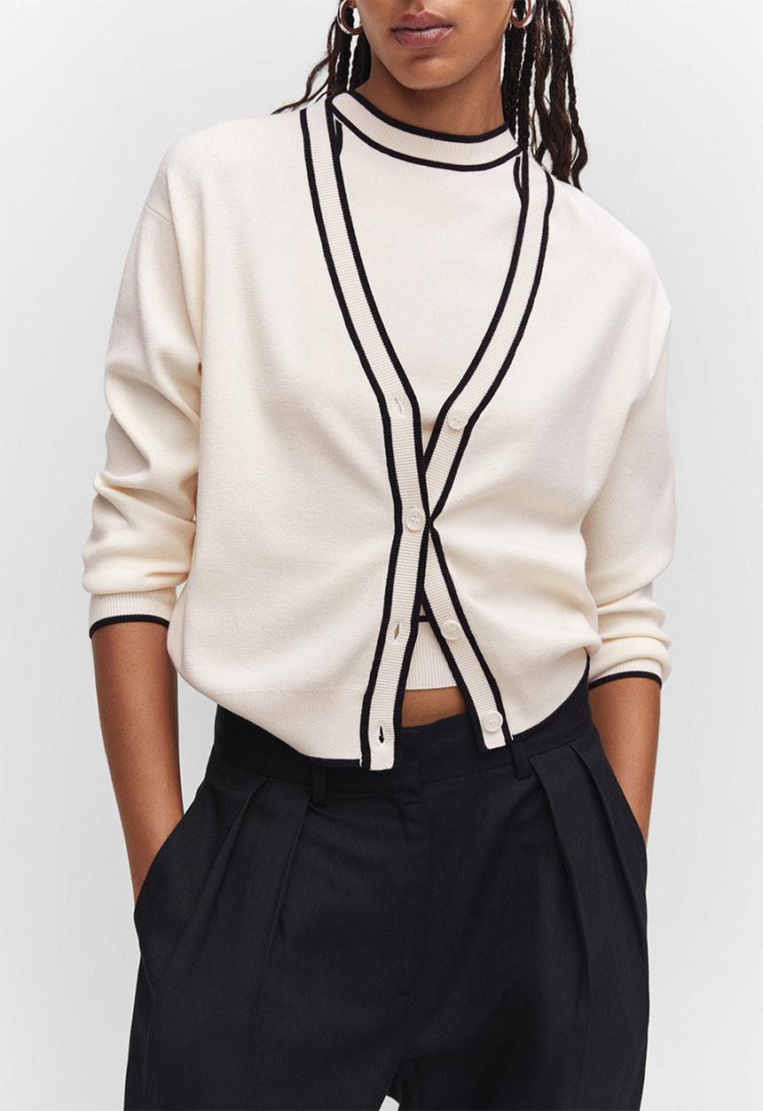 MANGO - Cardigan pipping - light beige