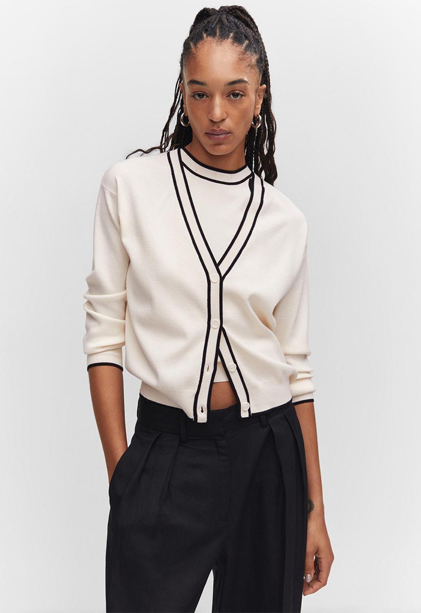 MANGO - Cardigan pipping - light beige