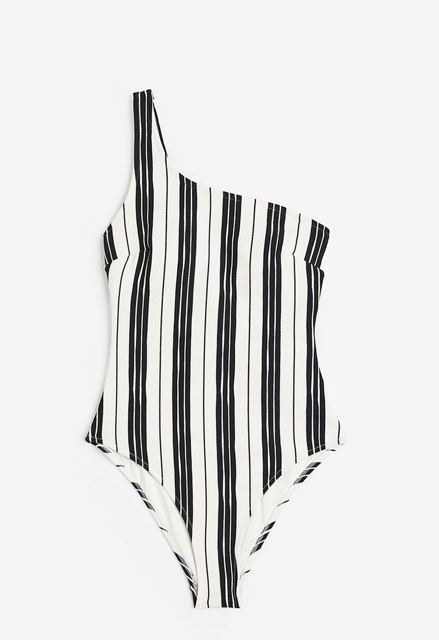 H&M - One-shoulder swimsuit - black striped