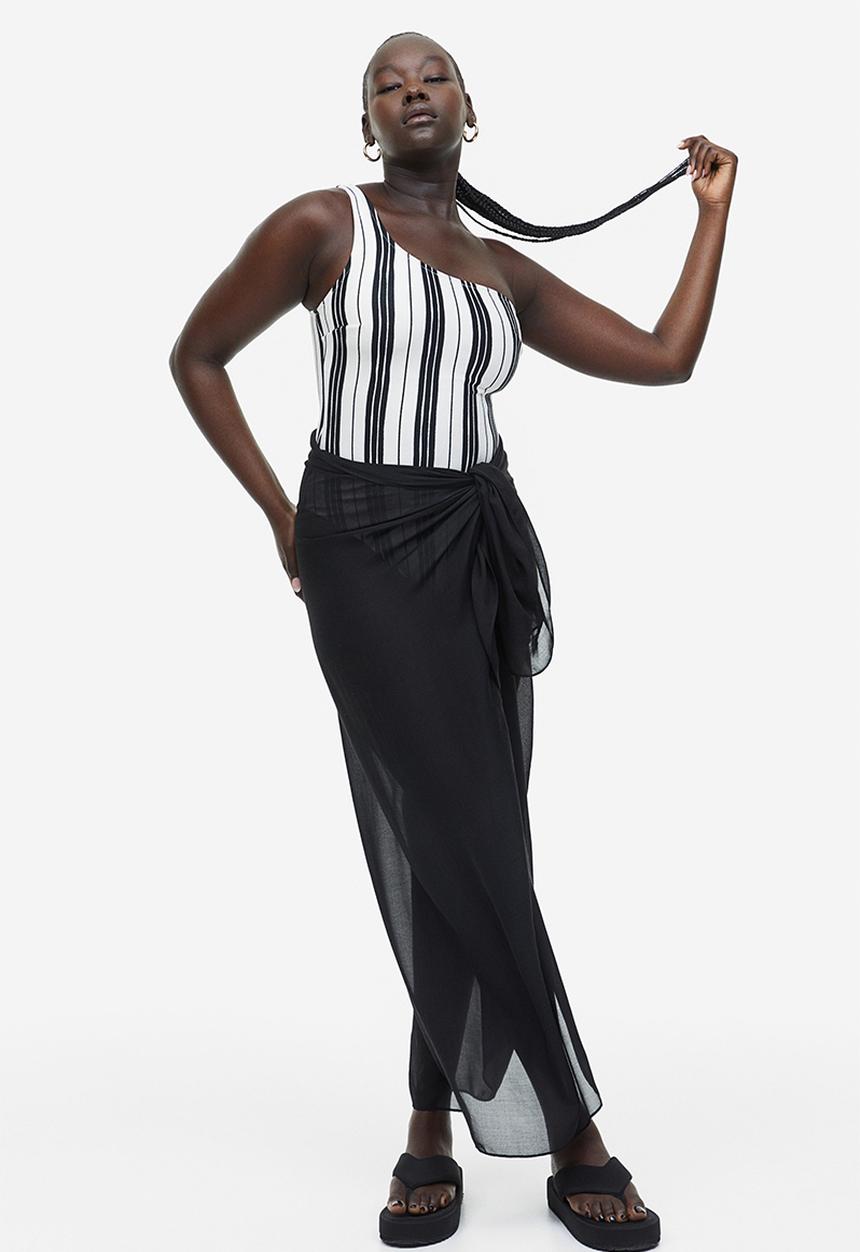 H&M - One-shoulder swimsuit - black striped