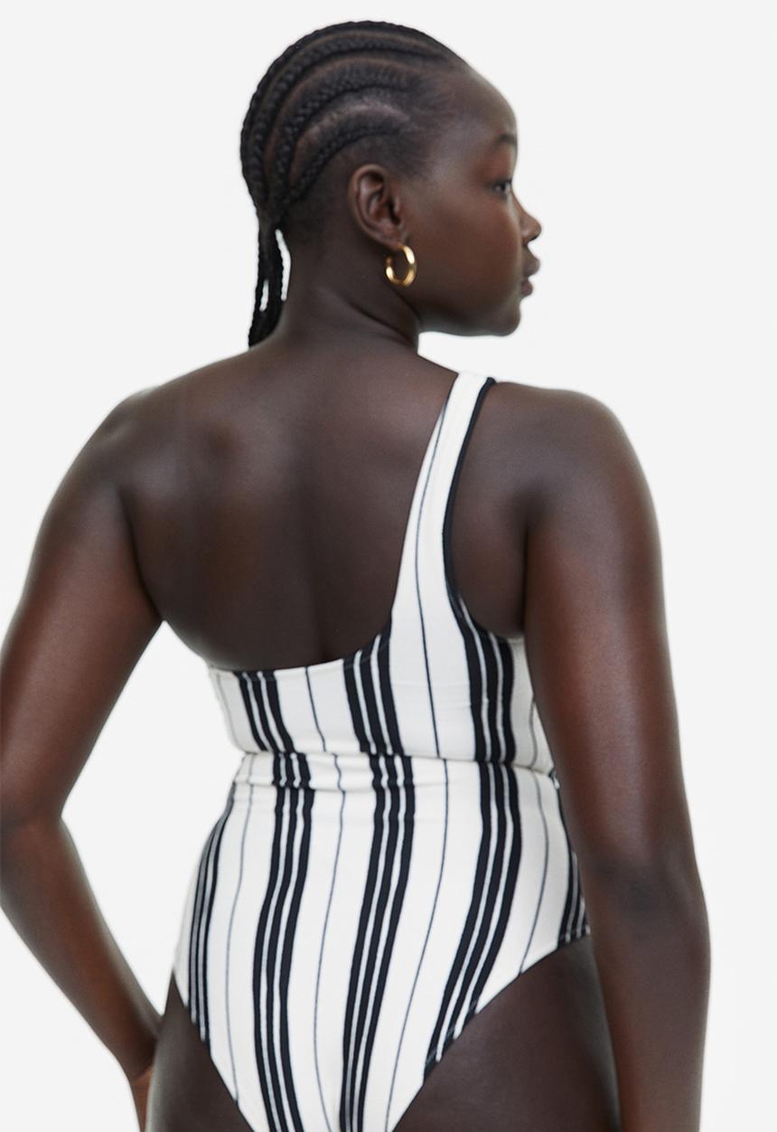 H&M - One-shoulder swimsuit - black striped