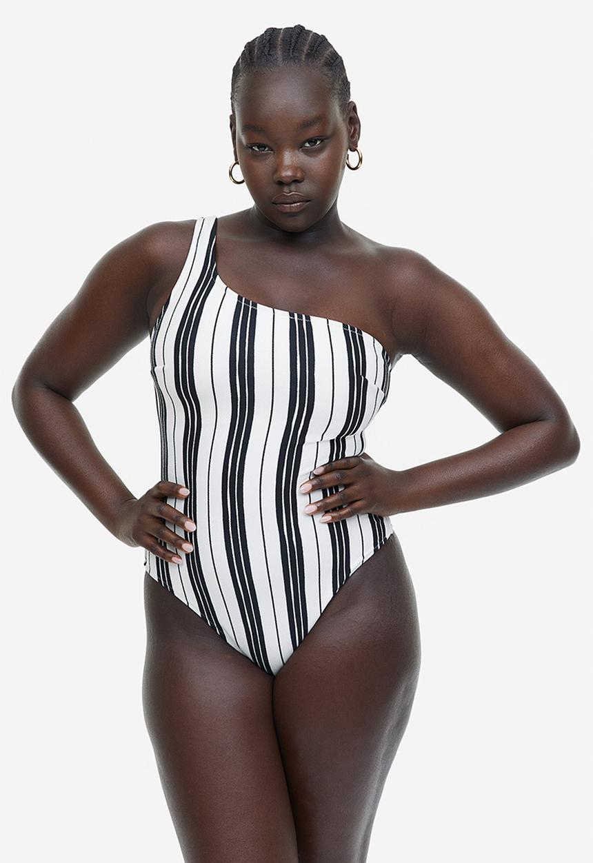 H&M - One-shoulder swimsuit - black striped