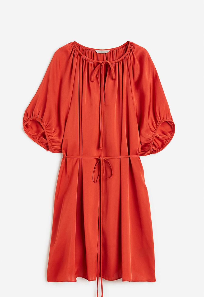 H&M - Tie-detail satin dress - red-orange