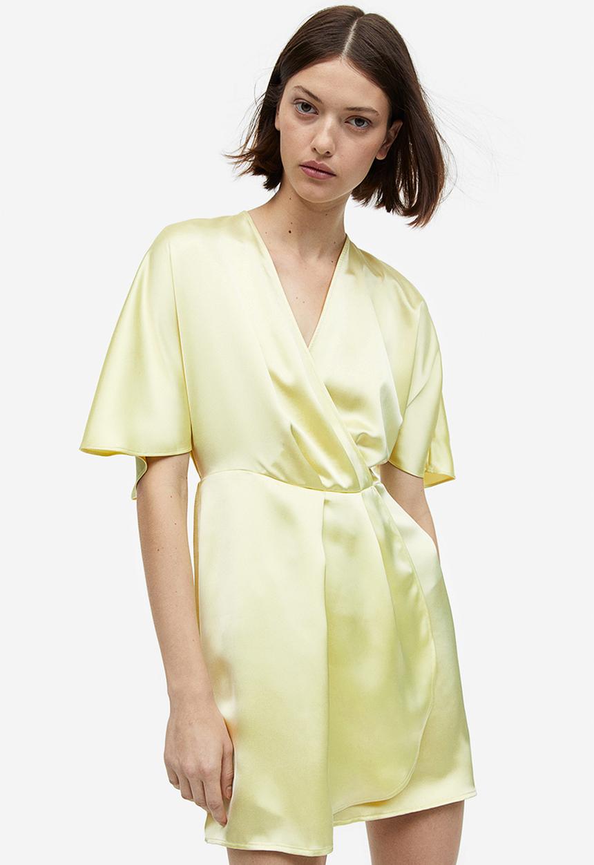 H&M - Satin wrap dress - light yellow 