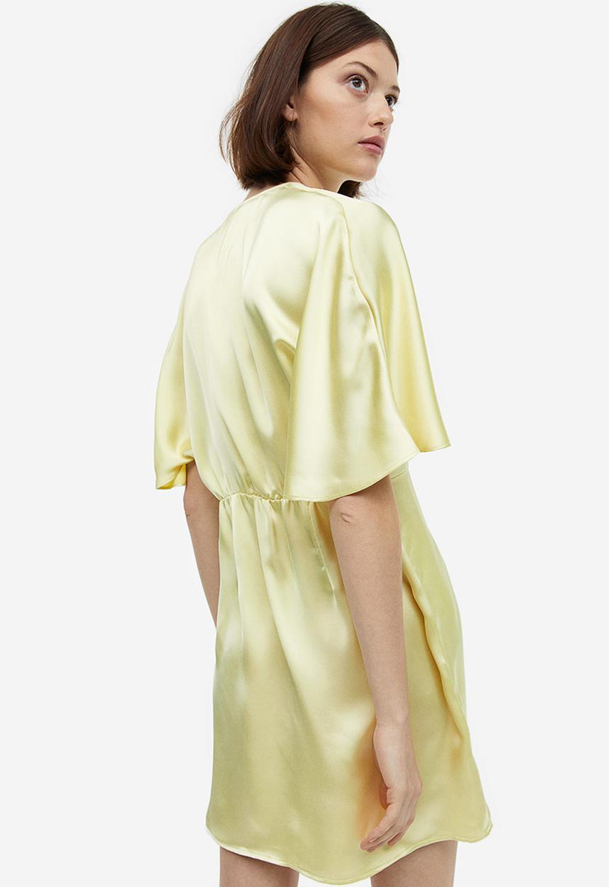 H&M - Satin wrap dress - light yellow 