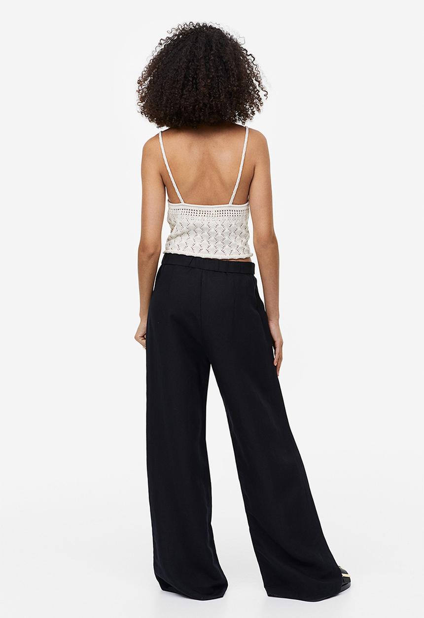 H&M - Wide linen-blend trousers - black
