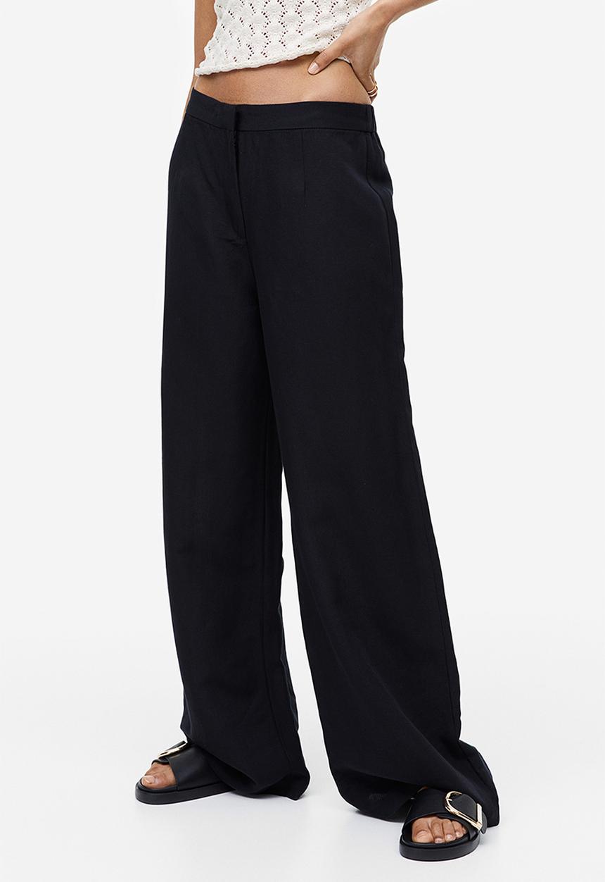 H&M - Wide linen-blend trousers - black