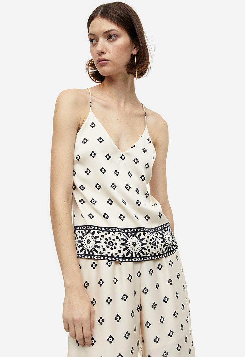 H&M - Satin cami top - cream patterned