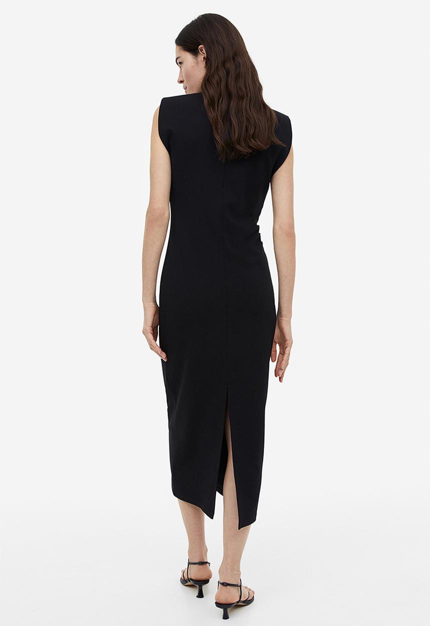 H&M - Draped shoulder-pad dress - black
