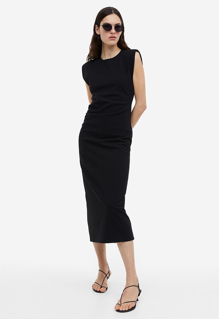 H&M - Draped shoulder-pad dress - black